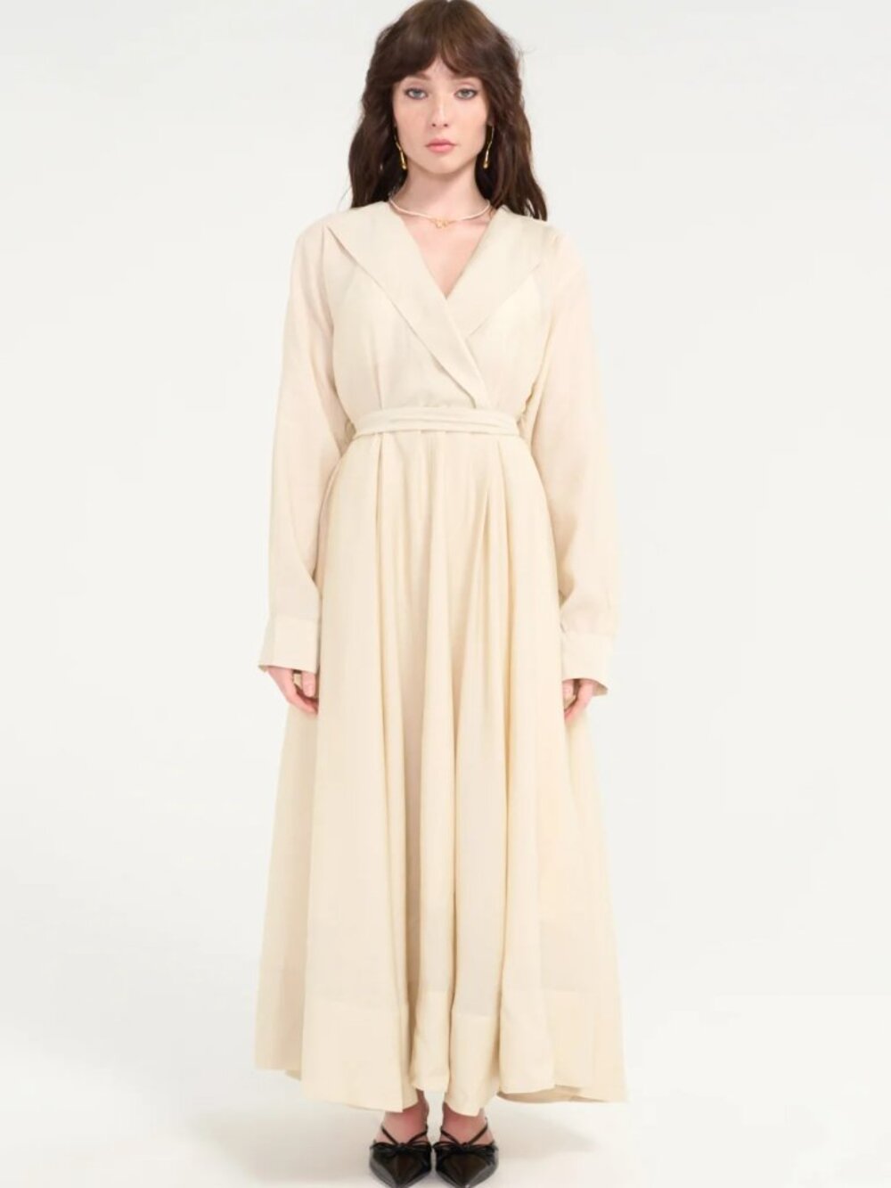 Solene Ceaser Belted Shirt Dress in Cream One Size LIKE NEW $400